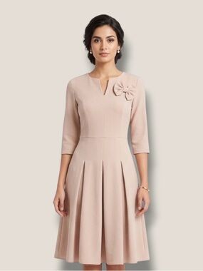 Soft Blush Midi Dress with Decorative Bow